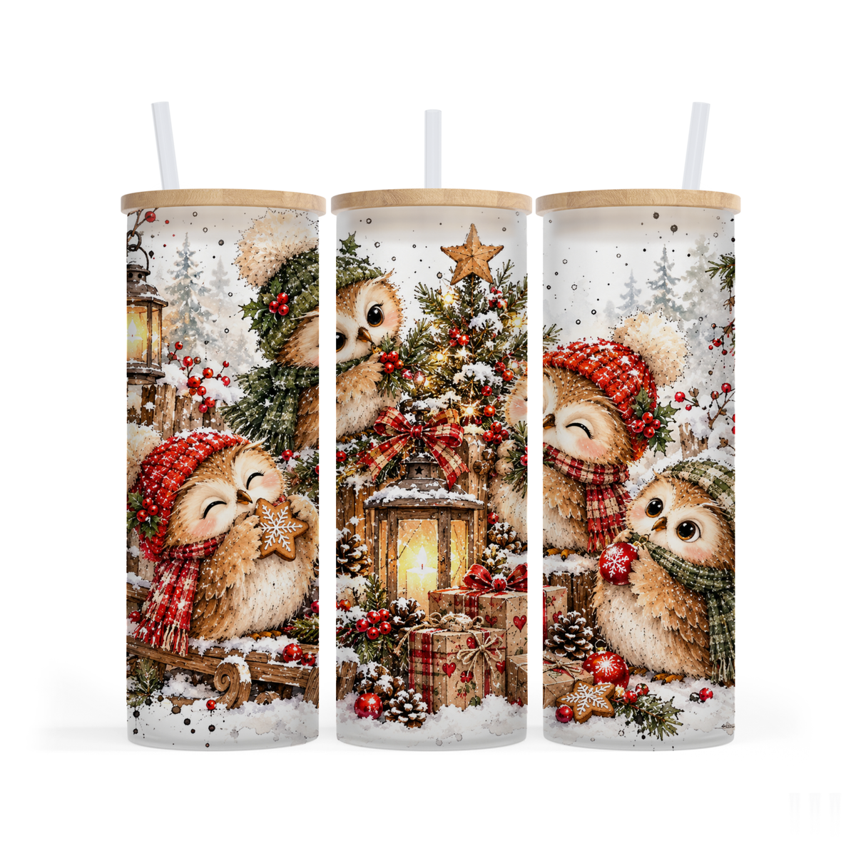 Verre givré 25 oz - Hibou festif
