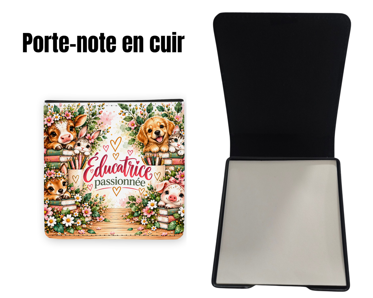 📝 Porte-notes en cuir personnalisable - Éducatrice passionnée