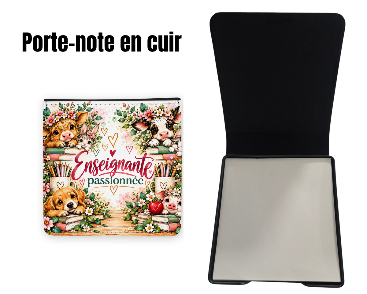 📝 Porte-notes en cuir personnalisable - Enseignante passionnée