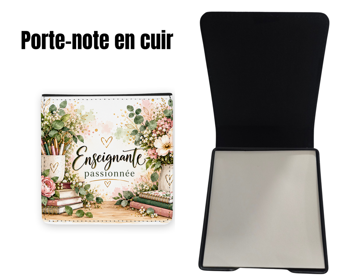 📝 Porte-notes en cuir personnalisable - Enseignante Passionnée v.2