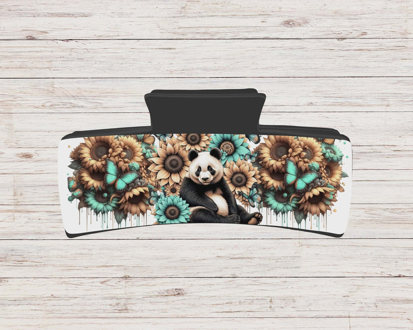 Pince à cheveux - panda tournesol bleu