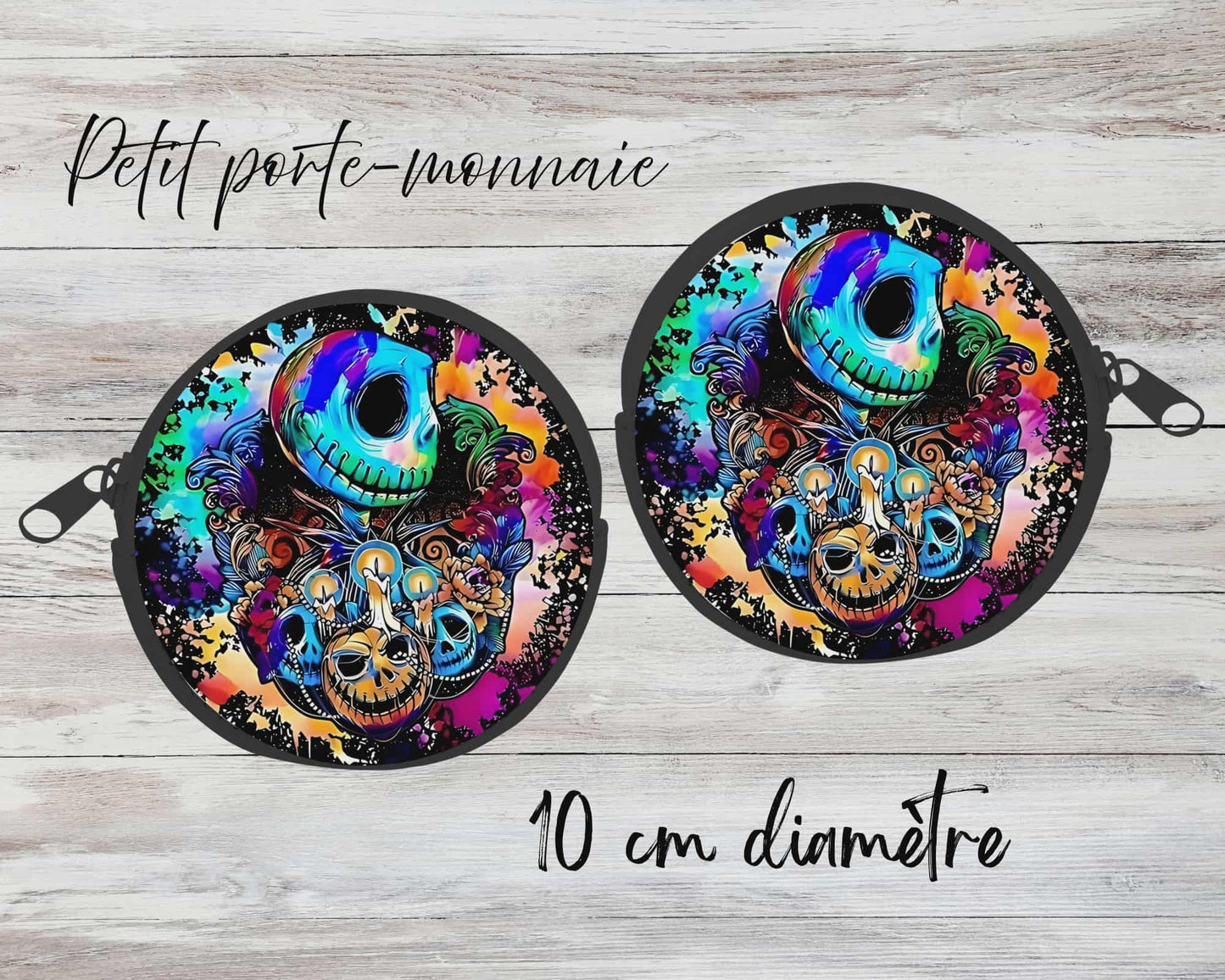 ✨ Petit porte-monnaie sublimé – personnage squelette coloré