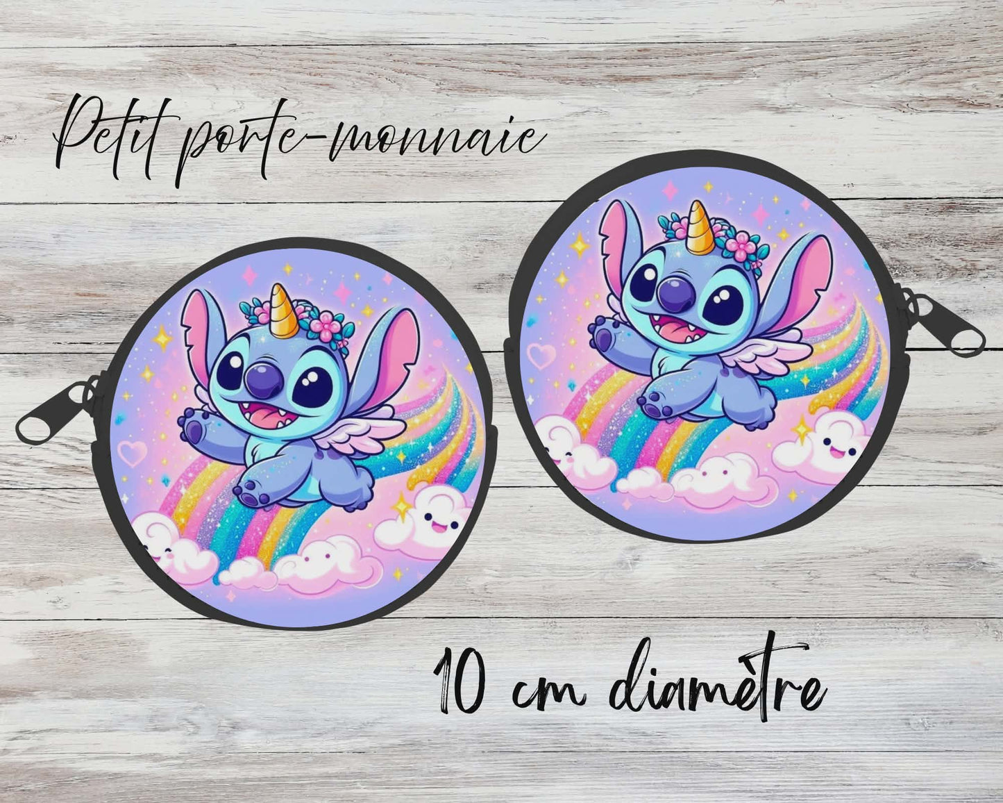✨ Petit porte-monnaie sublimé – personnage bleu licorne