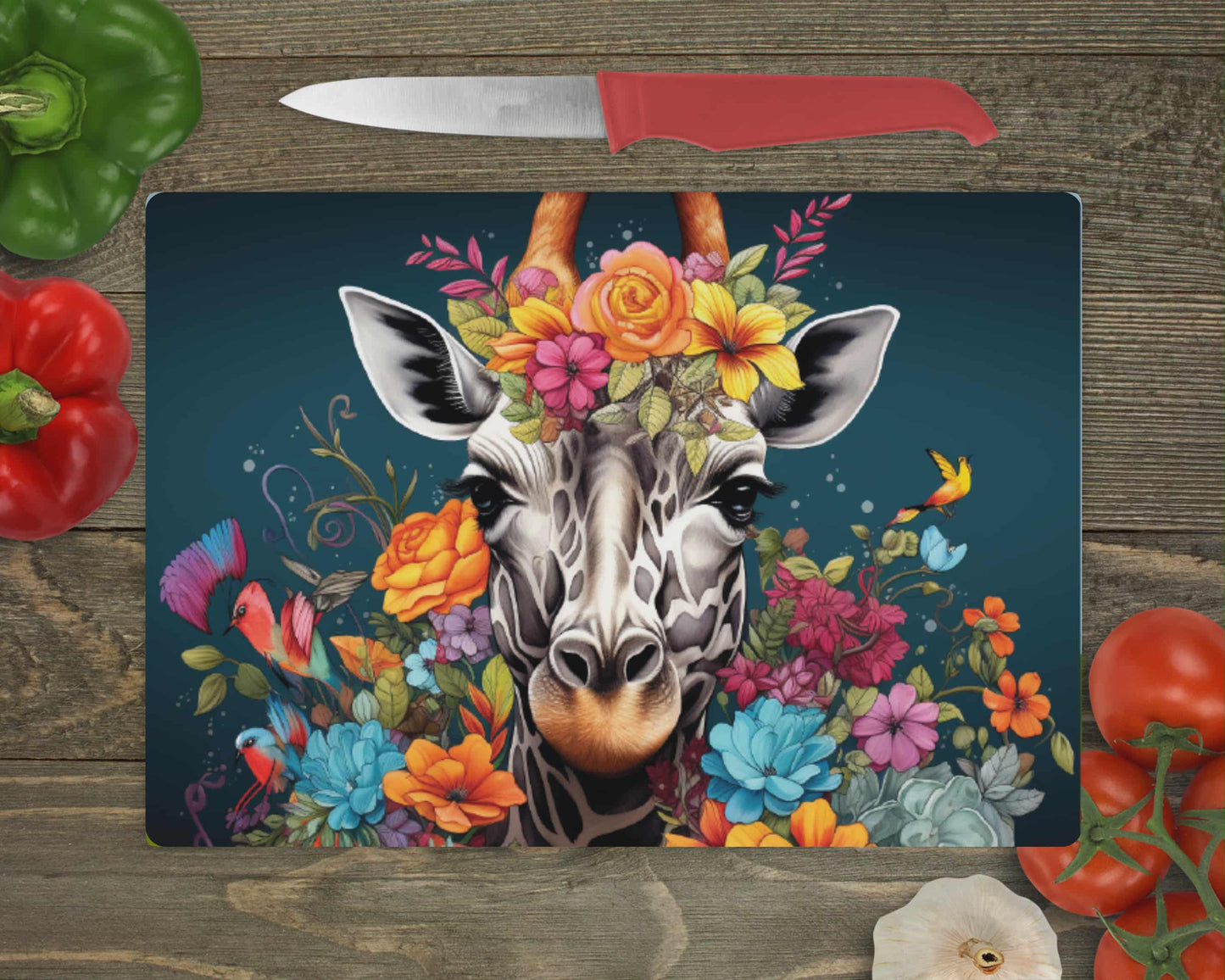 Planche de service - Girafe fleuri