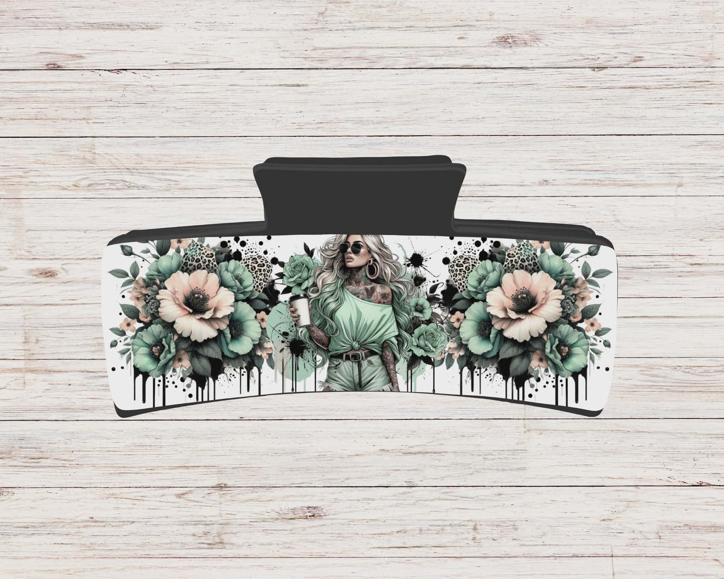 Pince à cheveux - fille fleuris bleu