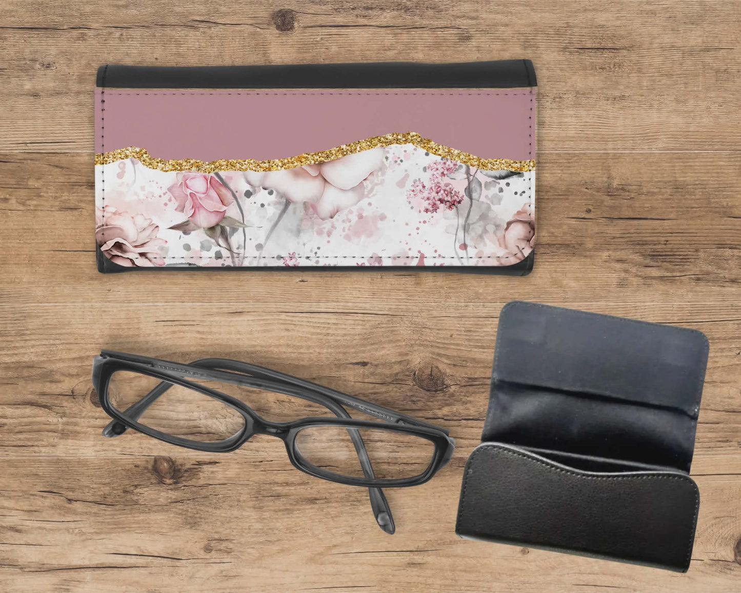 Étui à lunette - Fond rose brillant