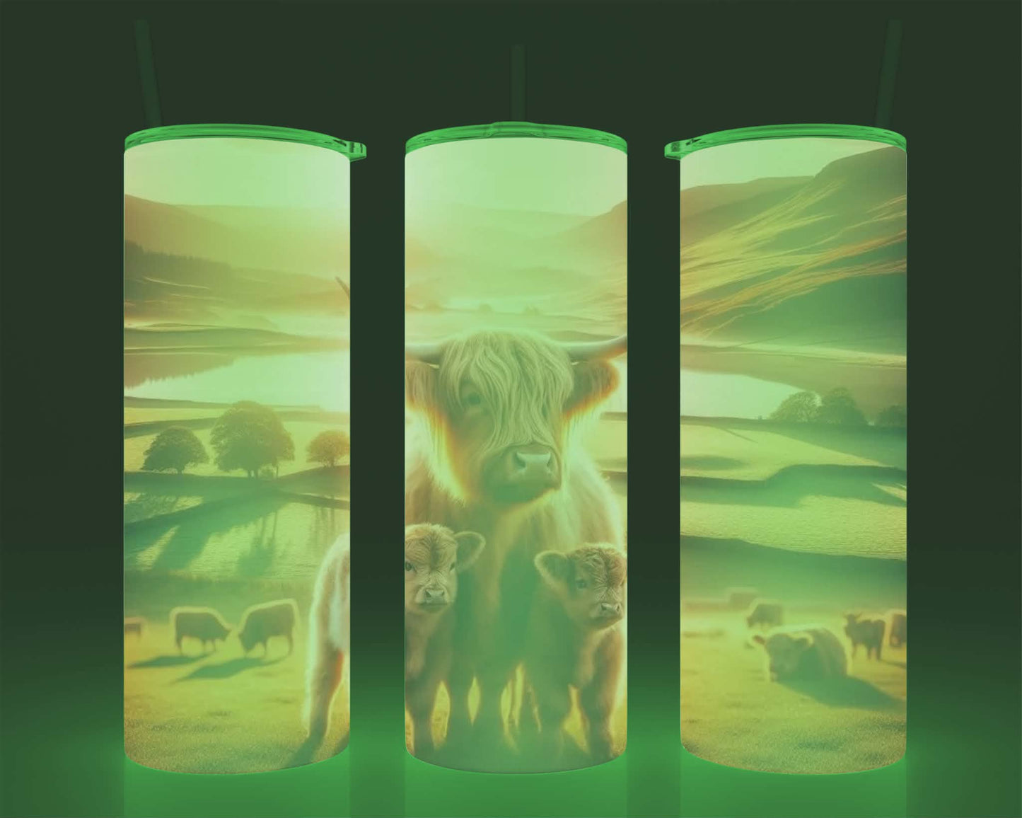 Verre isotherme - (allume dans le noir) vaches highland