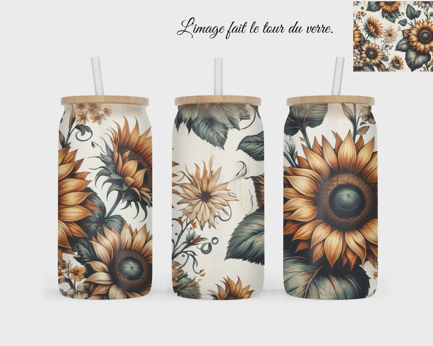 🥤 Verre givré sublimé – tournesols