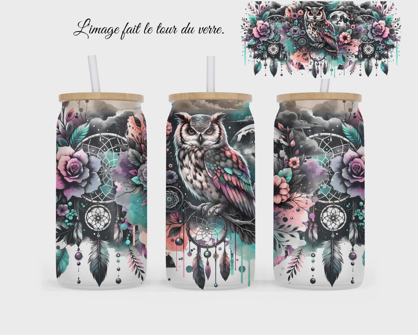 🥤 Verre givré sublimé – Hibou coloré