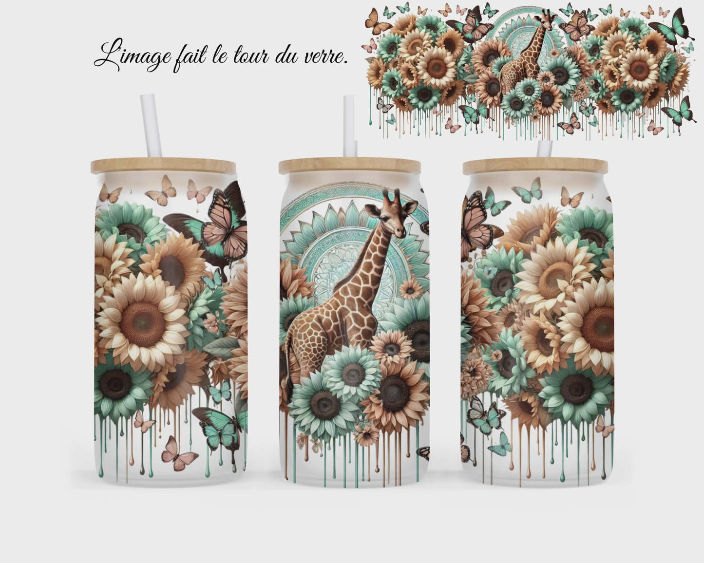 🥤 Verre givré sublimé – girafe tournesols