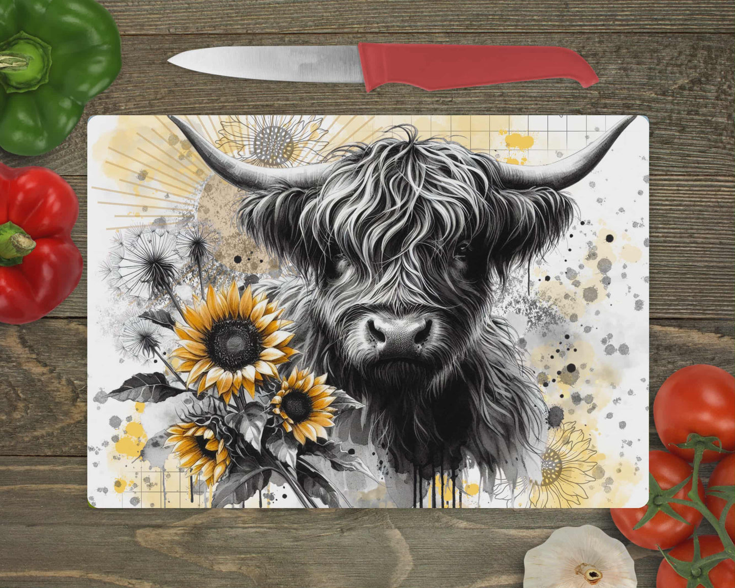 Planche de service - Vache tournesol