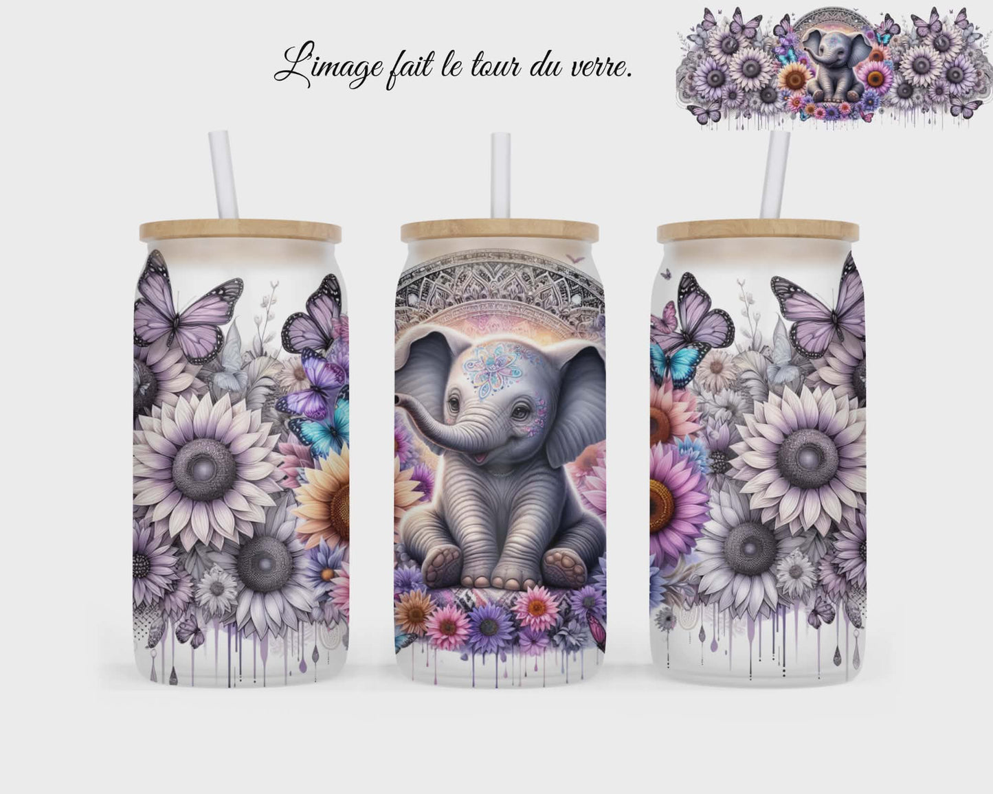 🥤 Verre givré sublimé – éléphant