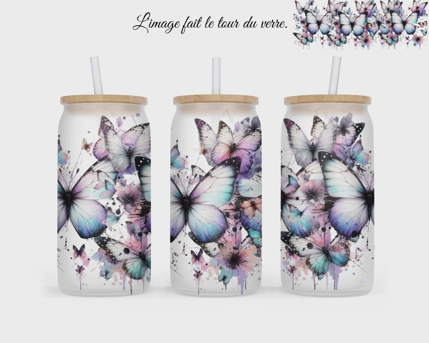 🥤 Verre givré sublimé – Papillon mauve bleu
