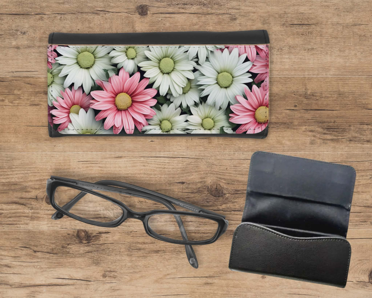 Étui à lunette - Marguerites rose et blanche
