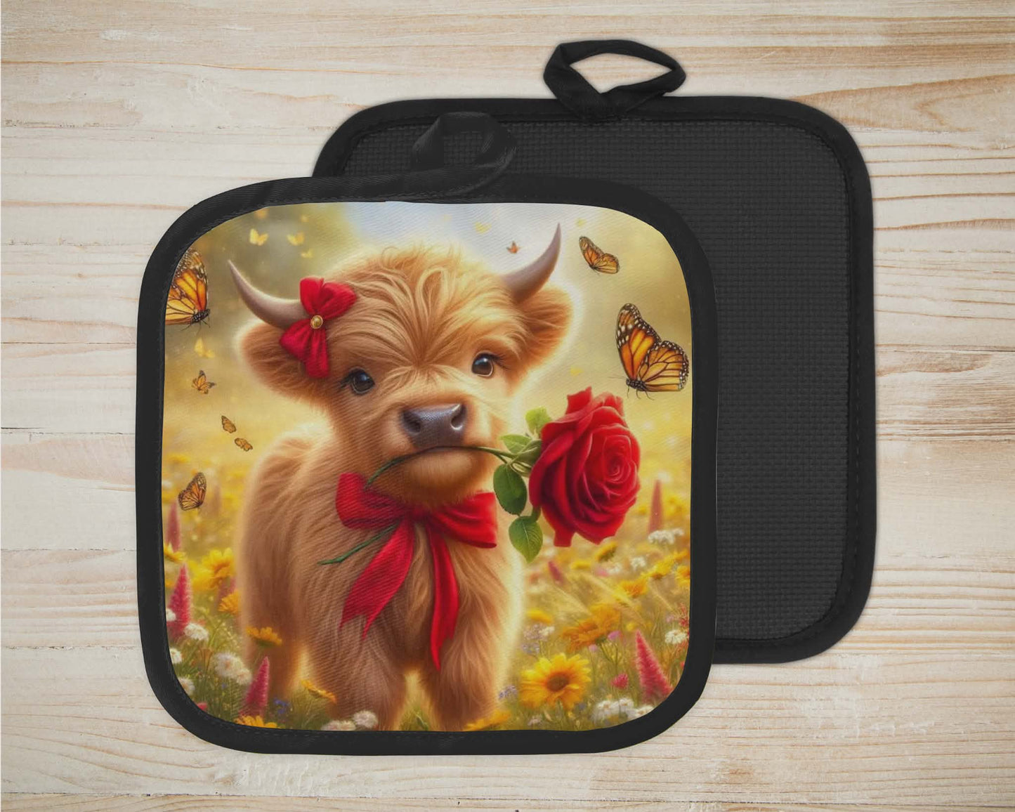 ✨️ Sous-plat sublimé - Vache highland avec rose