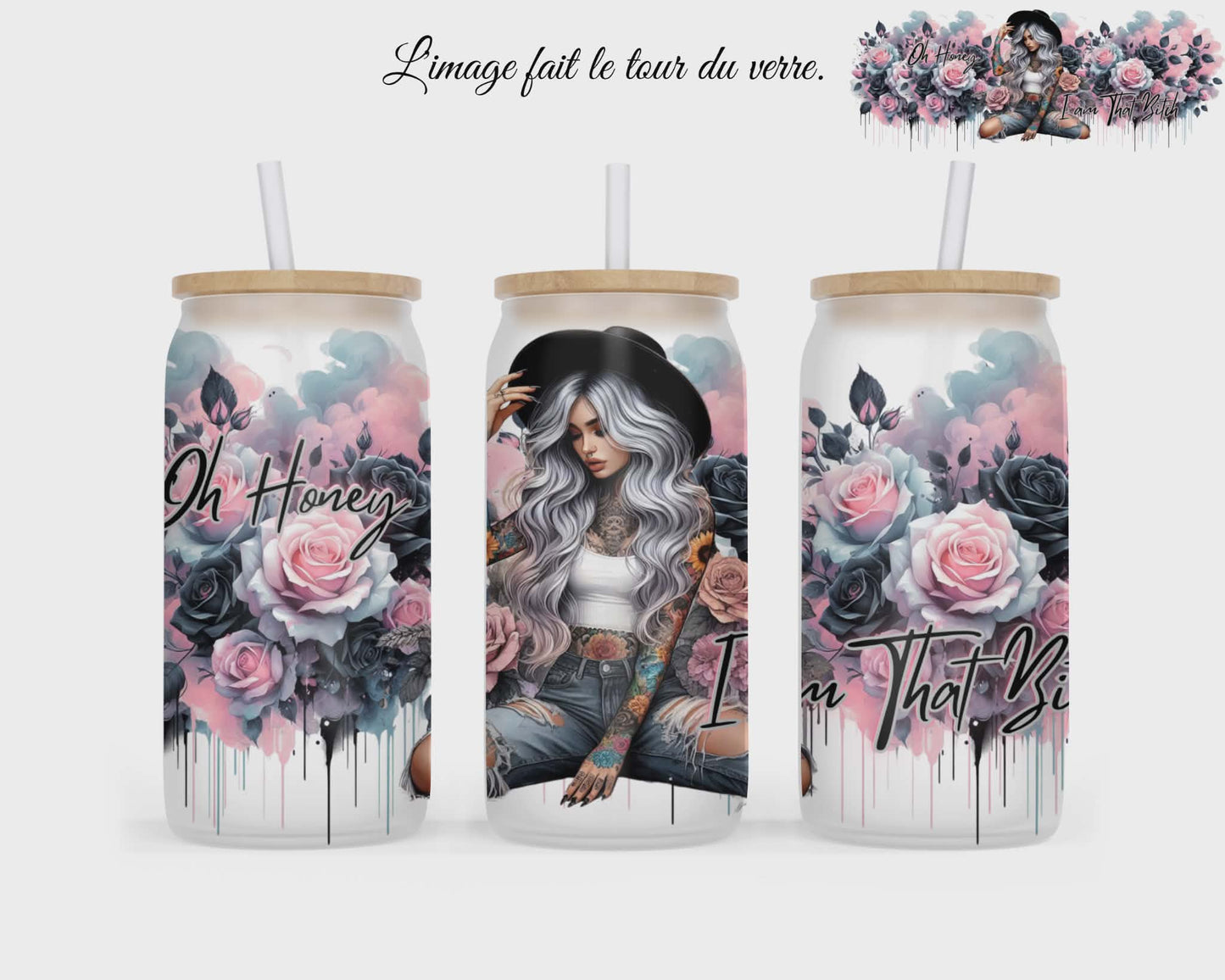 🥤 Verre givré sublimé – fille avec fleur