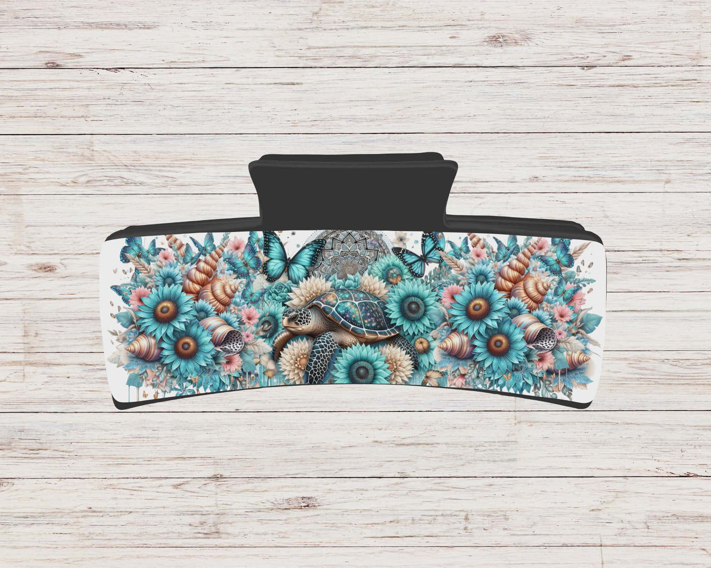 Pince à cheveux - tortue tournesol bleu