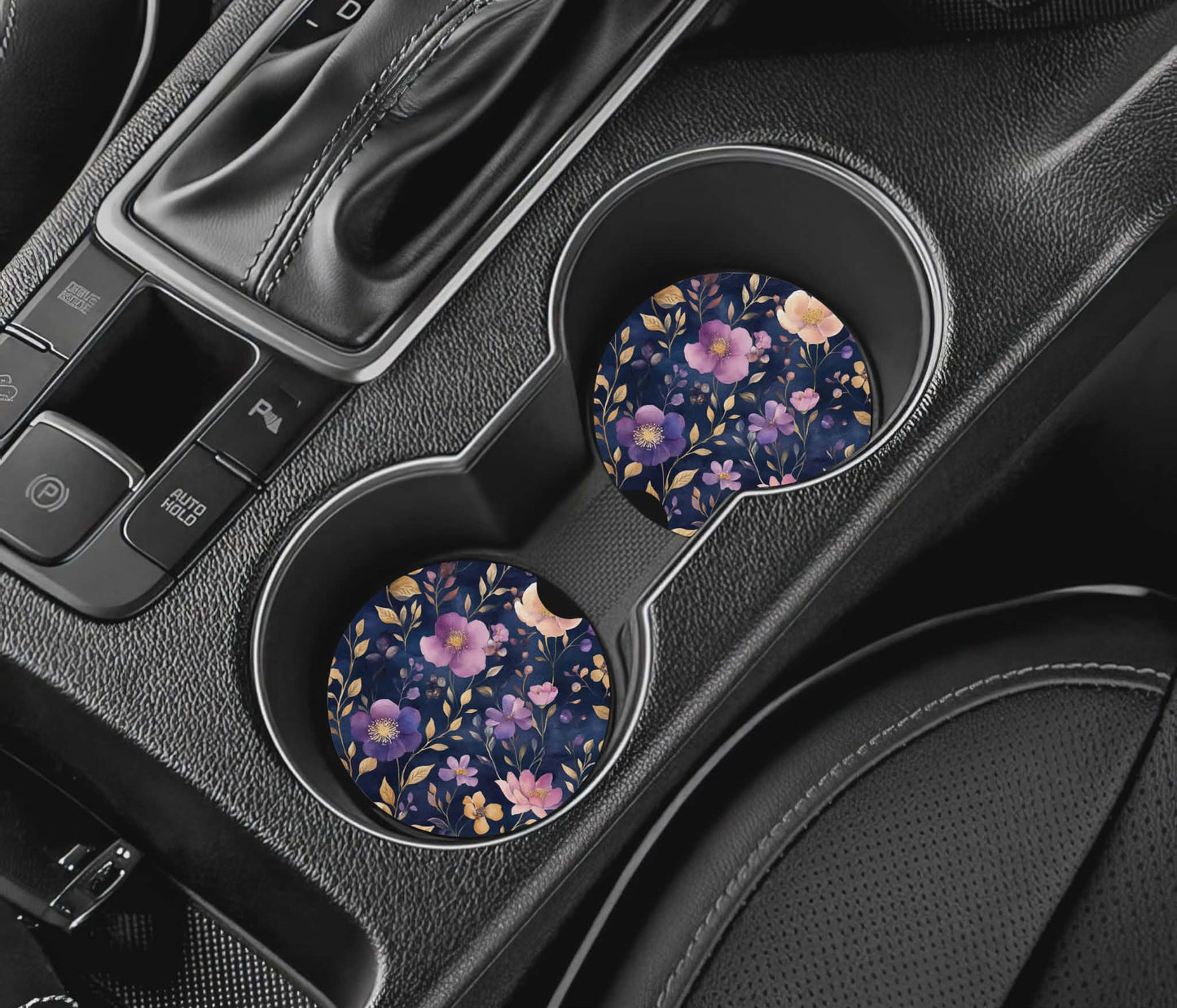 Sous-verre auto - fleuris mauve et rose