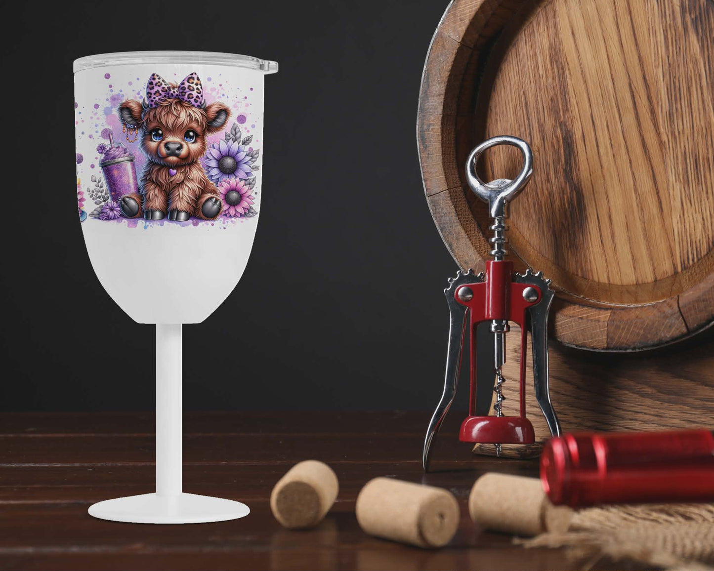 Coupe vin isotherme - vache highland boucle mauve