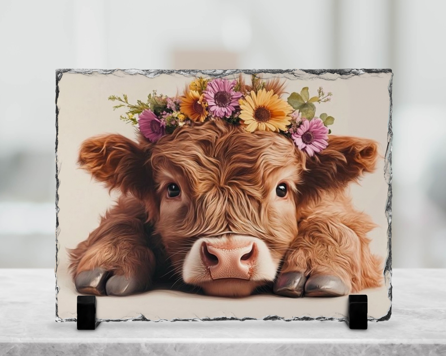 Plaque en ardoise sublimé - Vache couronne