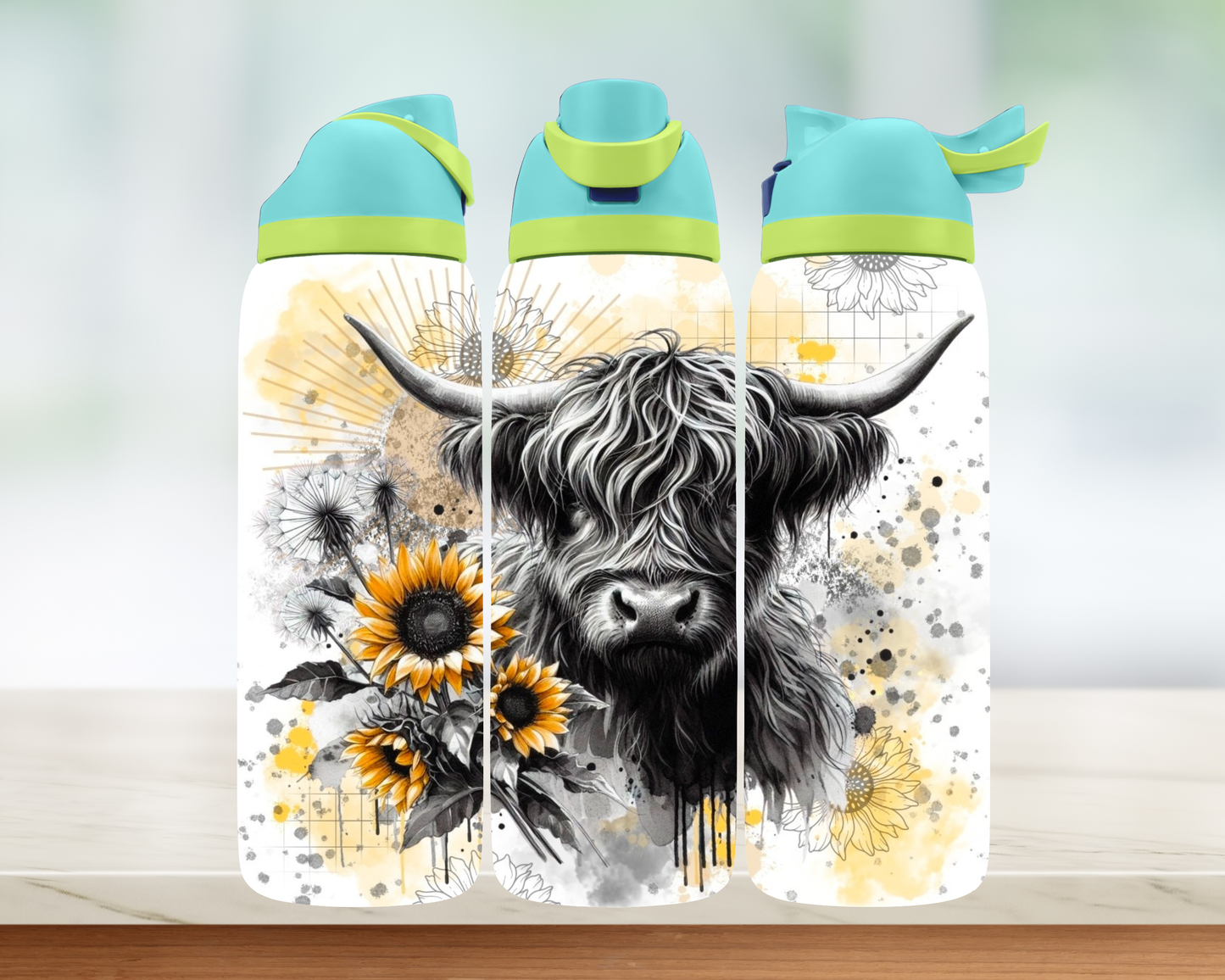 Bouteille style Owala - Vache tournesol