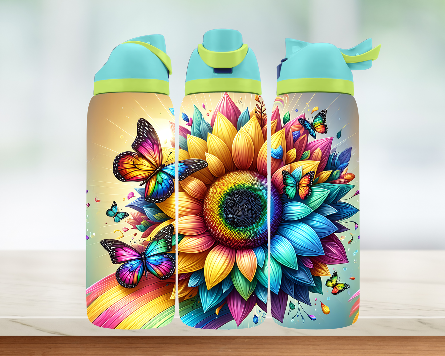 Bouteille style Owala - Fleurs et papillons