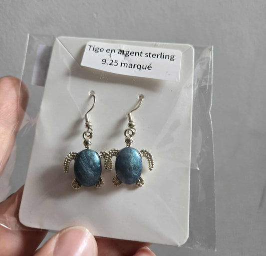 Boucle d'oreille tortue-argent sterling - Josée Création
