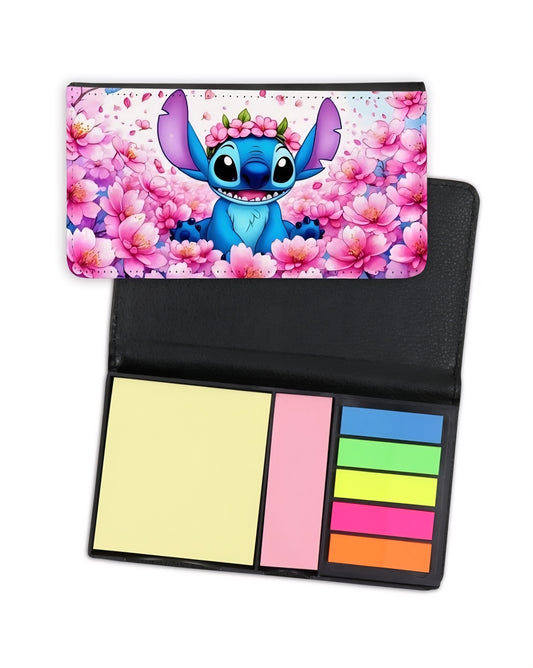 Étui post-it - Bleu et fleurs
