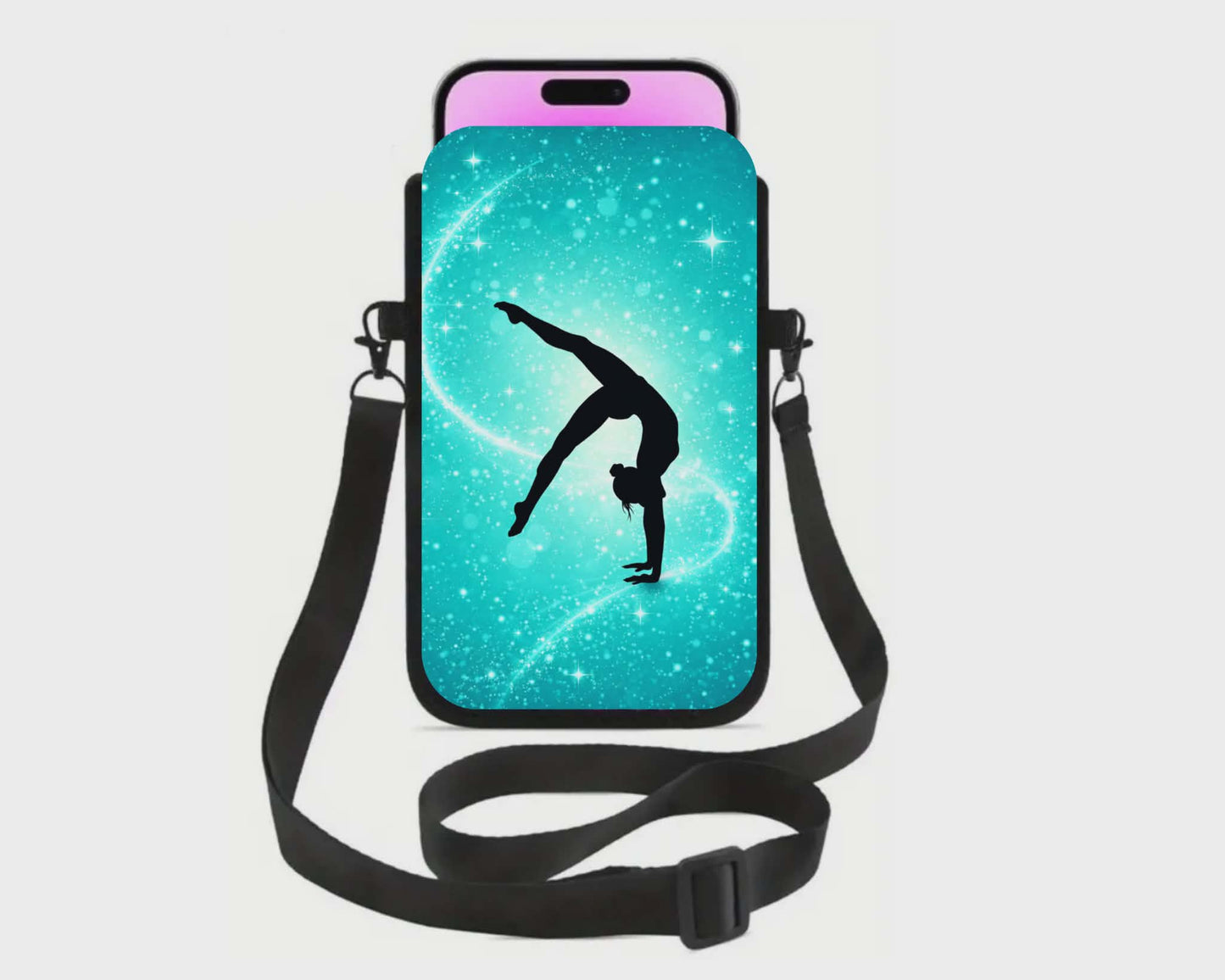 📱 Sac à cellulaire sublimé – Gymnastique bleu