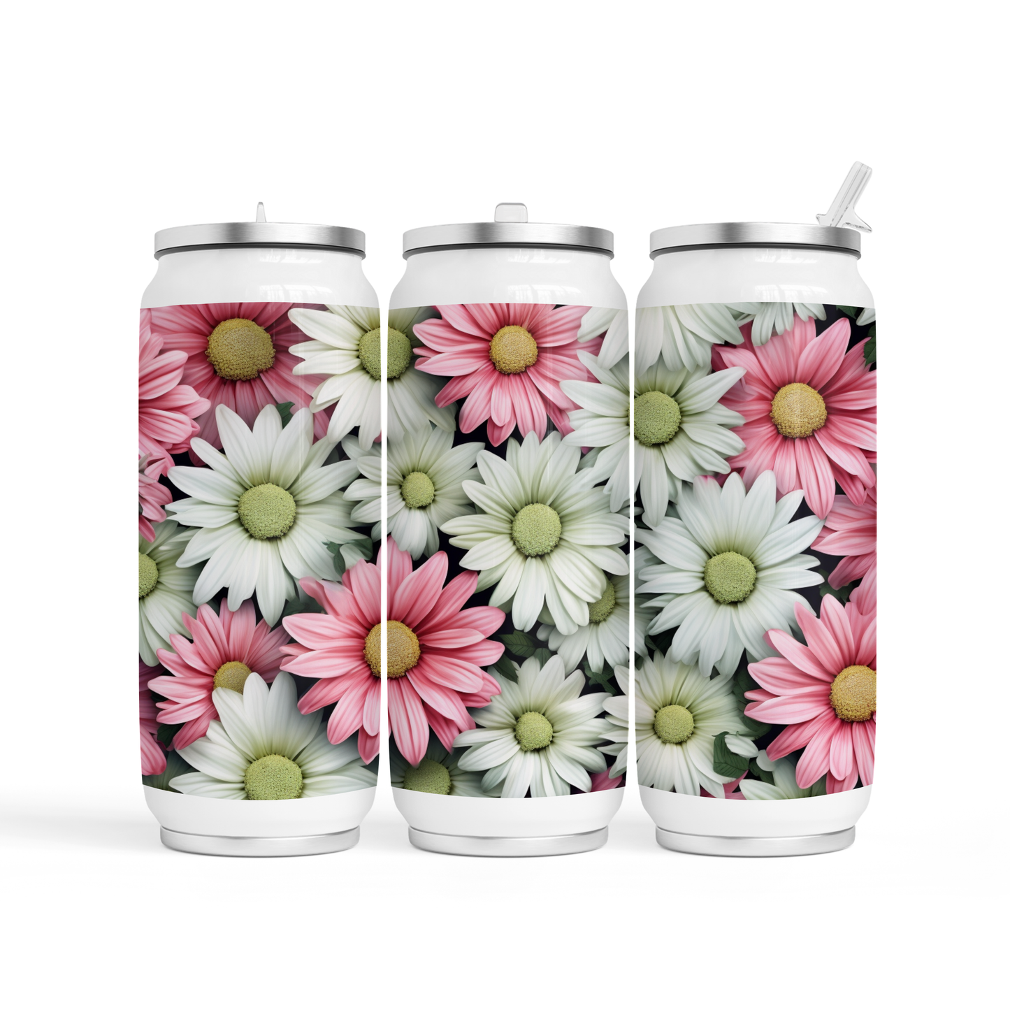 🥤 Can Cola 17 oz - Fleurs blanches & roses
