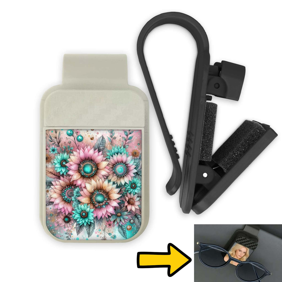 Porte-lunette pour voiture - Tournesol rose et bleu