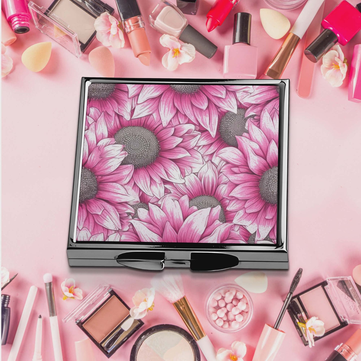 Miroir de poche - tournesol rose