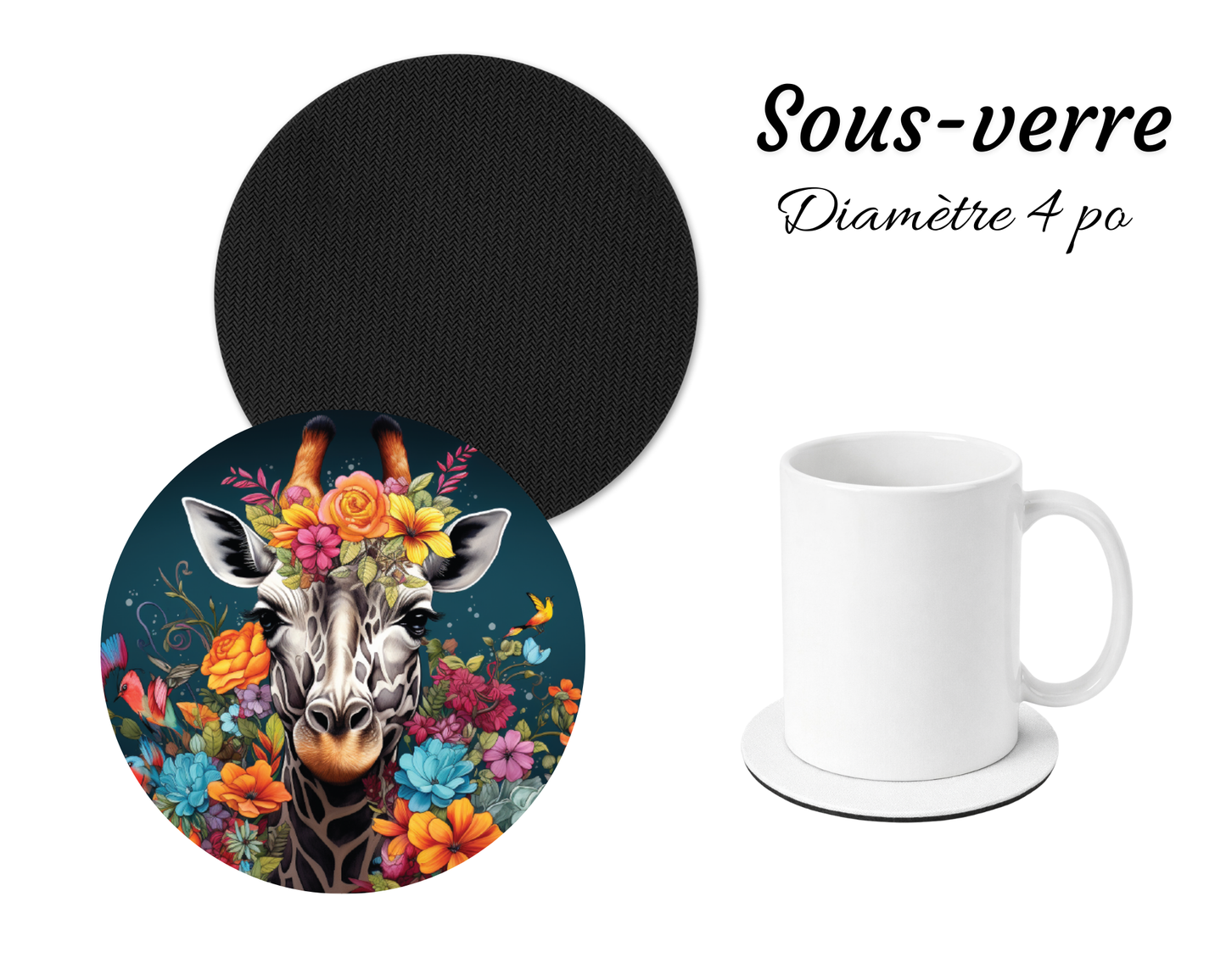Sous-verre - Girafe fleurs