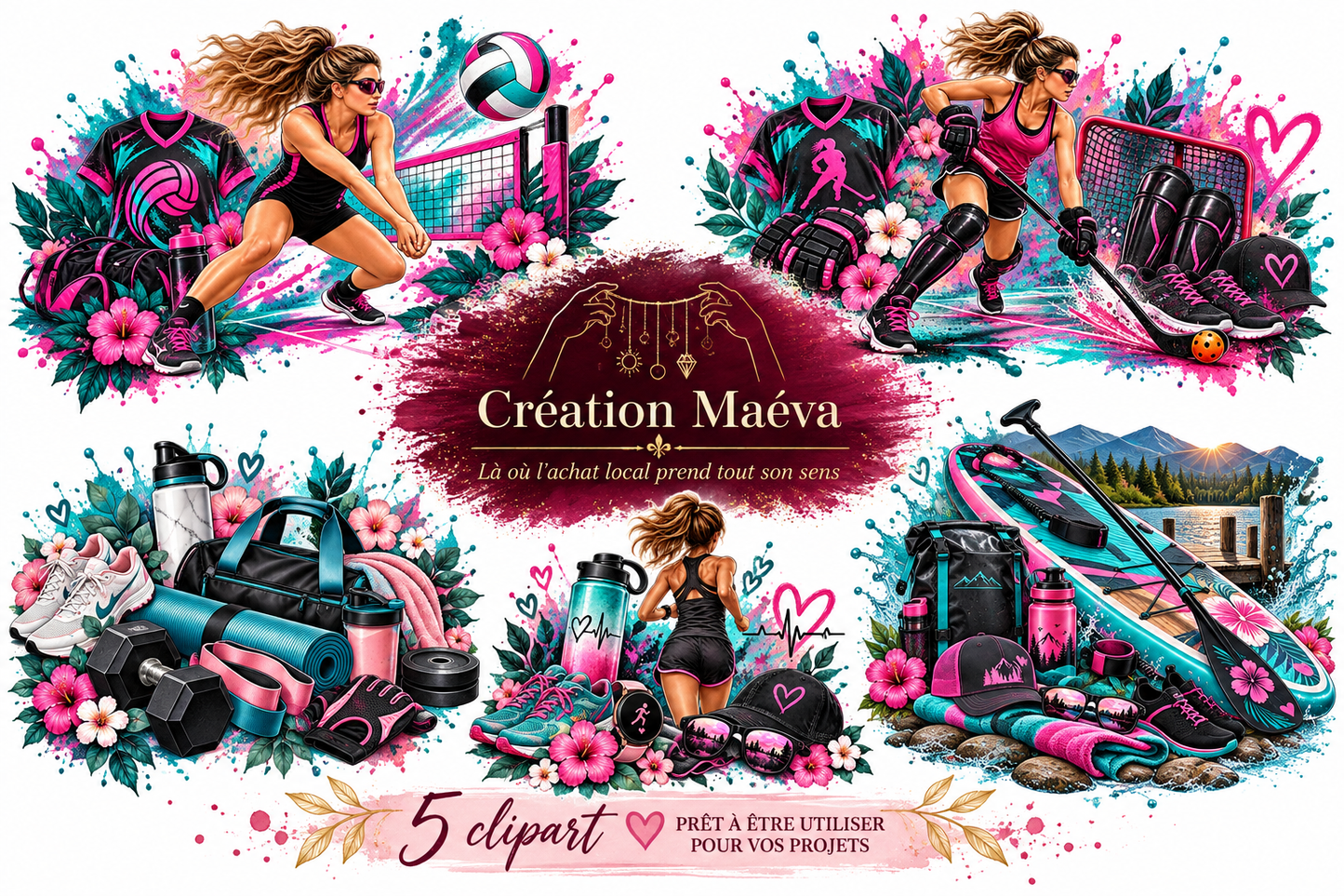 🏐🏃♀️ Ensemble de 5 cliparts sport – Fichiers numériques