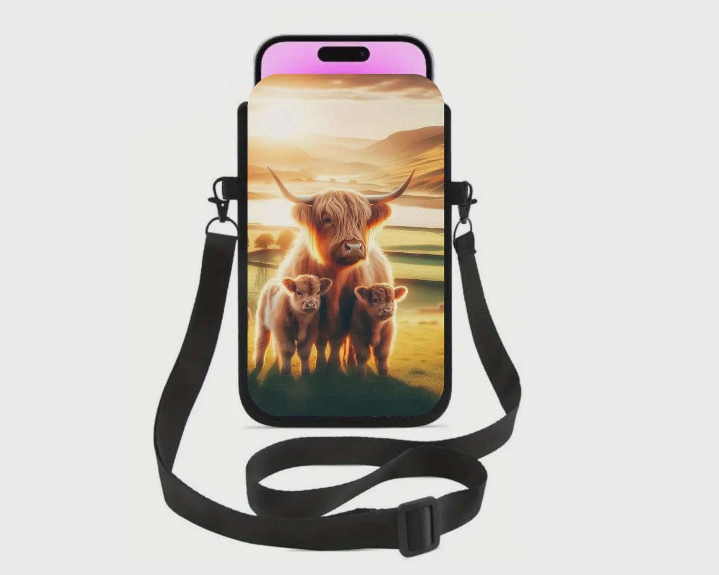📱 Sac à cellulaire sublimé – Vache et bébés