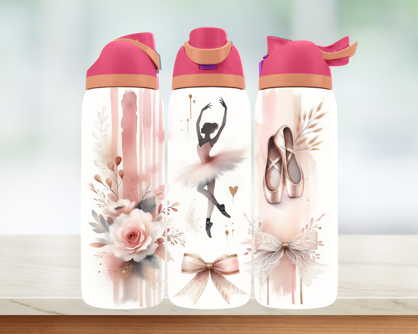 Bouteille style Owala - Danse et fleurs roses