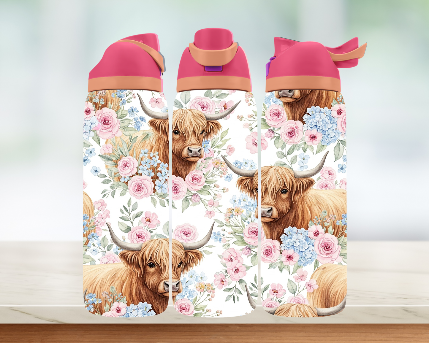 Bouteille style Owala - Vaches fleuris