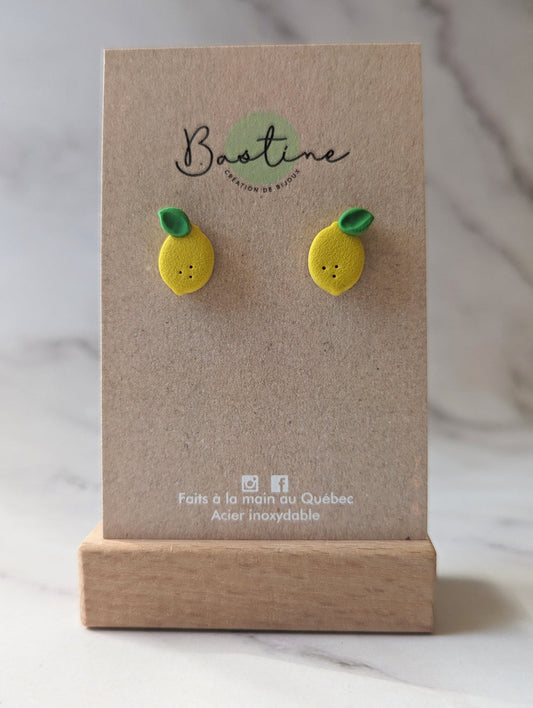 Citrons - Boucles d'oreilles studs argile polymère et acier inoxydable hypoallergène