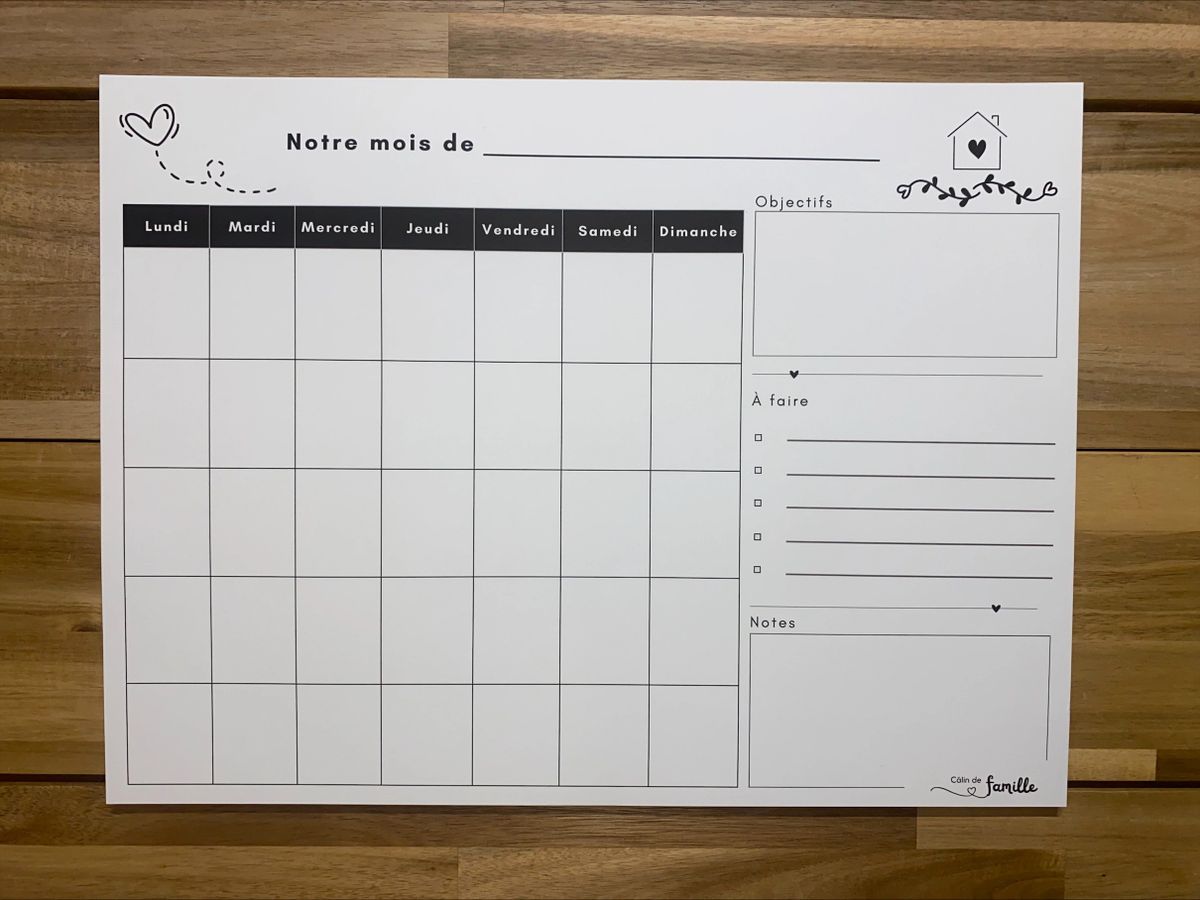 Calendrier mensuel aimanté 25 pages