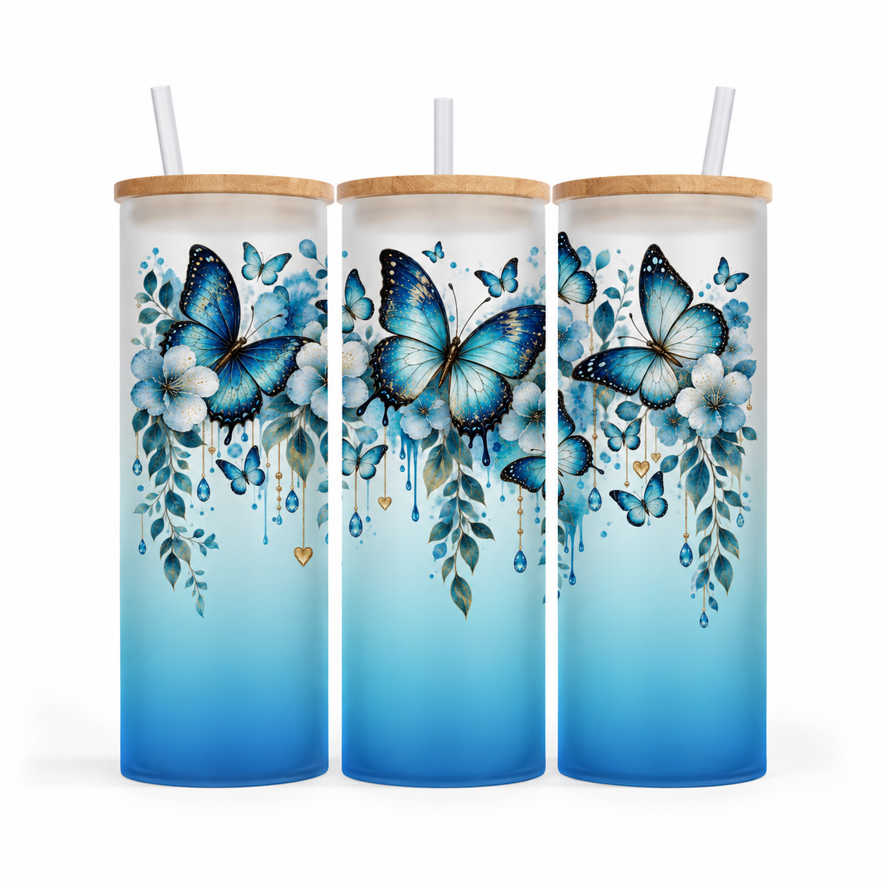 Verre givré 25 oz - Papillons bleu