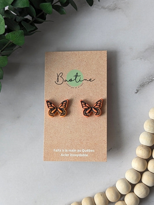 Papillons - Boucles d'oreilles studs en argile polymère acier inoxydable hypoallergène