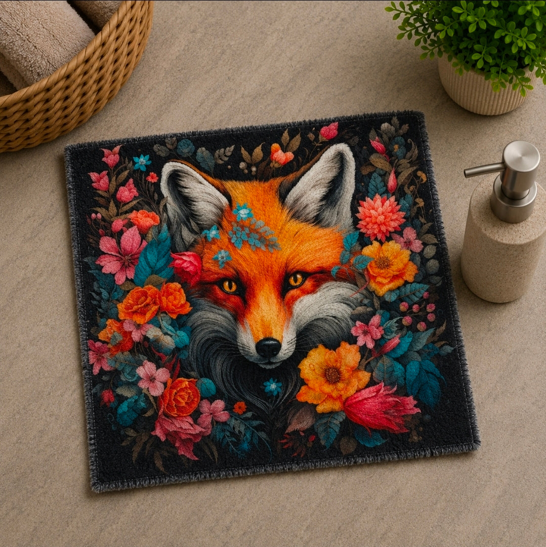 Débarbouillette ultra douce - Renard et fleurs