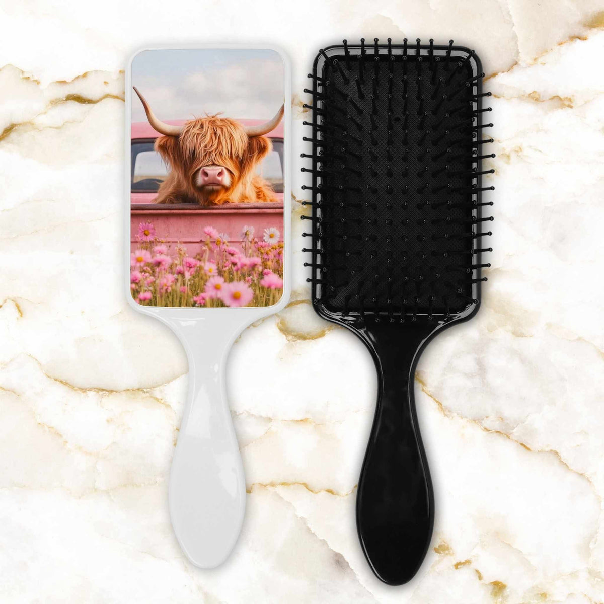 Brosse à cheveux - Vache et camion rose