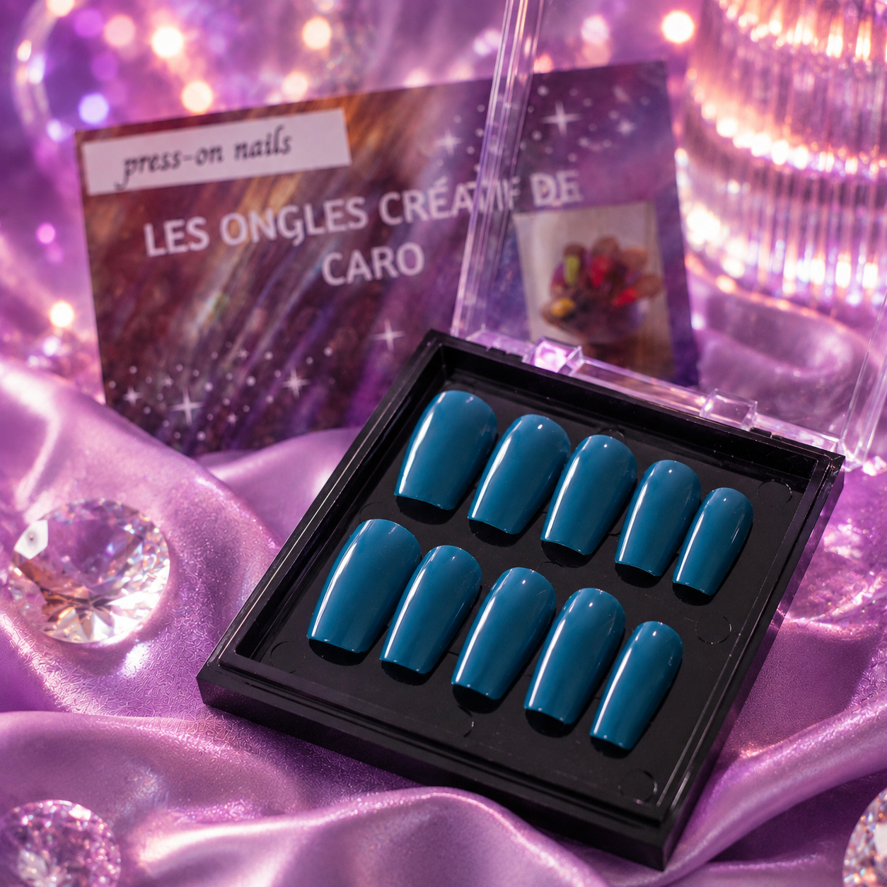 Ensemble de 24 ongles press-on réutilisables - Bleu