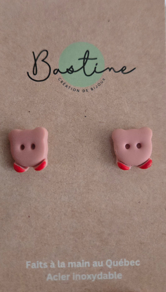 Rose - Boucles d'oreilles studs en argile polymère acier inoxydable hypoallergène