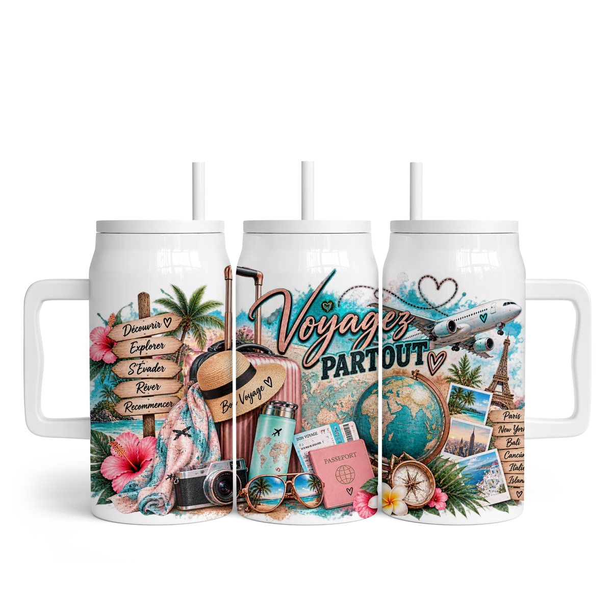 Tasse isotherme 50 oz - Voyagez partout