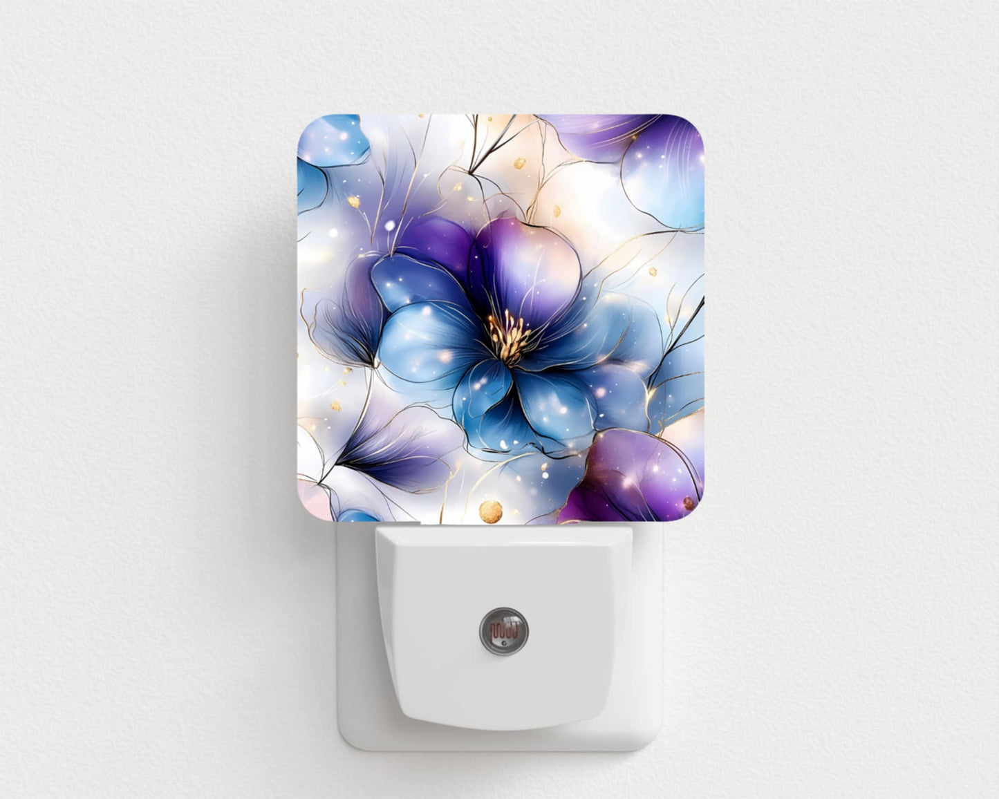 Veilleuse fleur mauve bleu