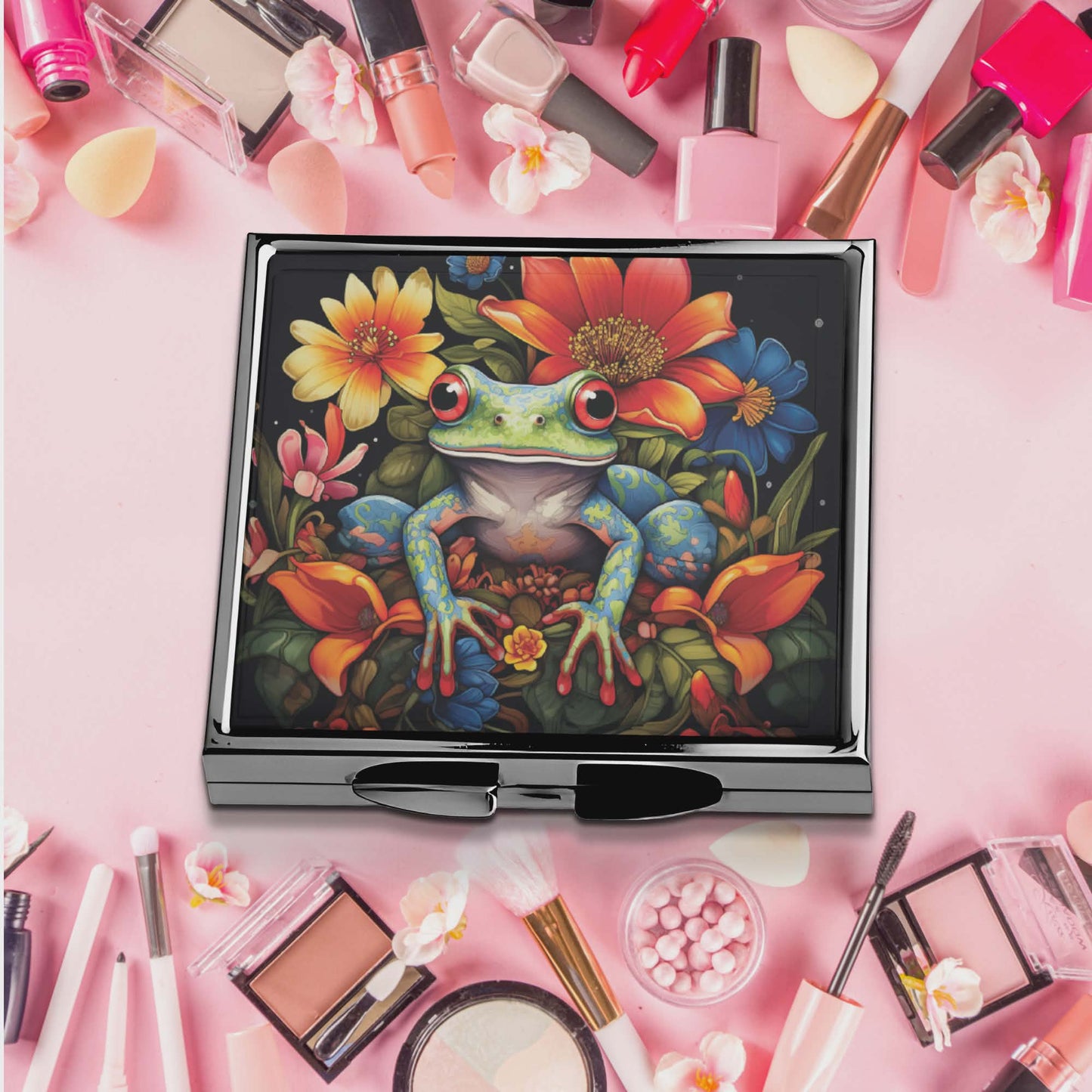 Miroir de poche - Grenouille fleuri