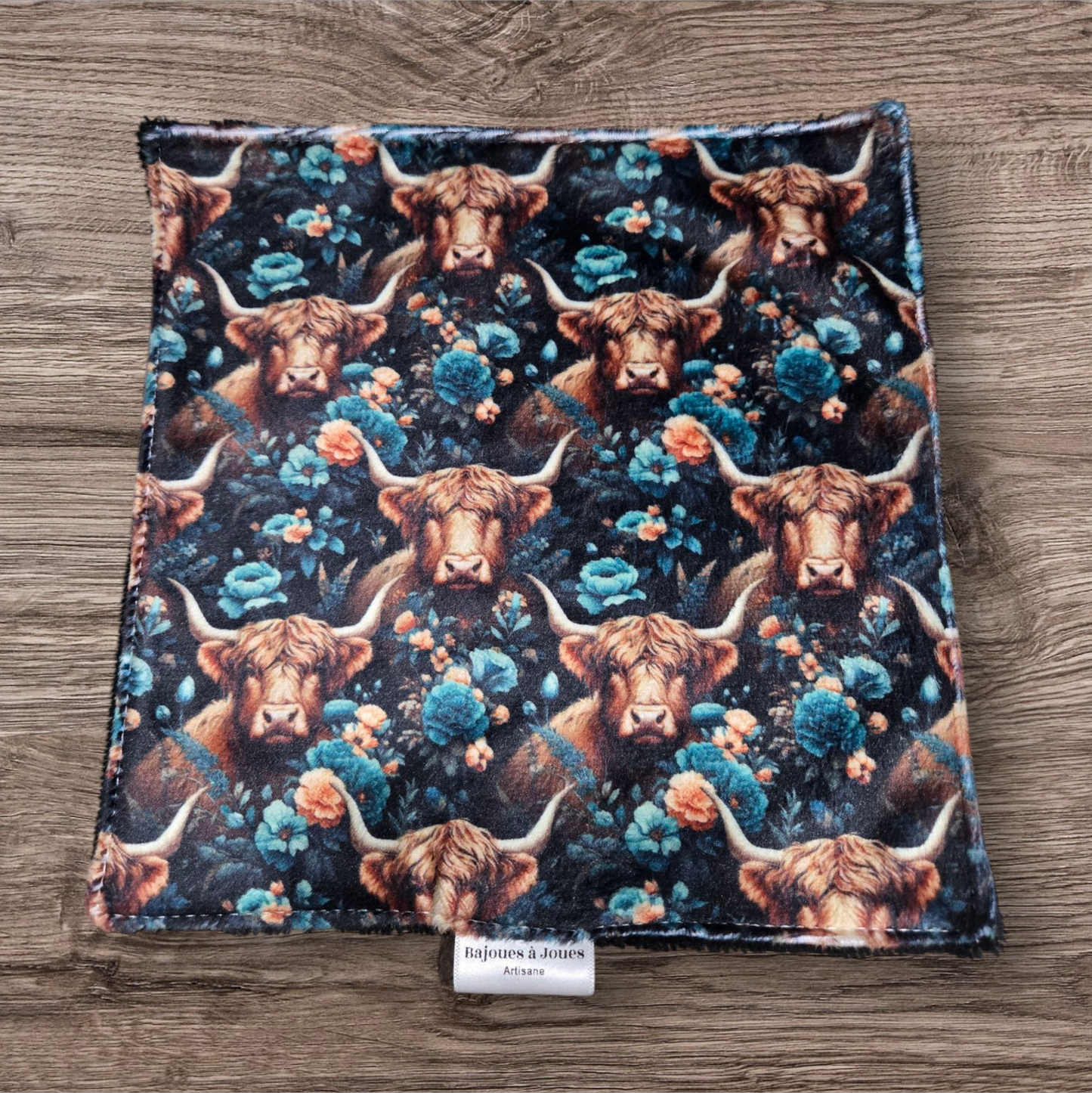 Débarbouillette - Vache fond bleu