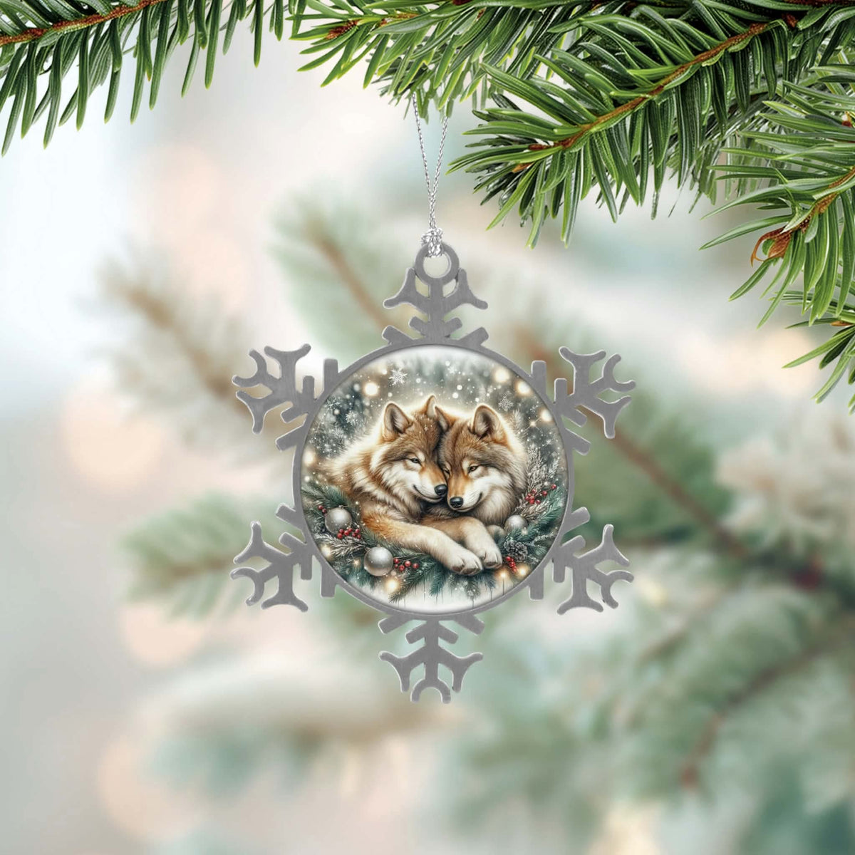 ❄️ Boule de Noël flocon – Loup